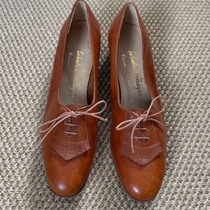 Salvatore Ferragamo Tan Leather Lace-Up Flats